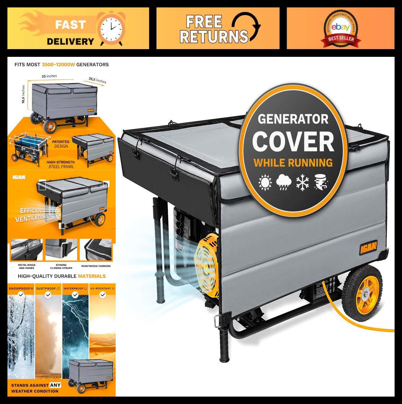 Cover For 3500w-12000w Generators - Outdoor Prot
