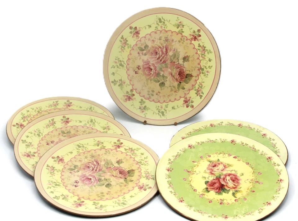 PLATZTELLER SHABBY Dekorteller Kunststoff Teller ROSEN DEKOR 6er Set Ø 25cm