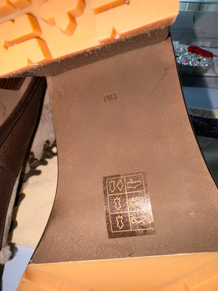 NUEVA Bota Tory Burch Miller Gris Gamuza/Cuero Marrón Suela 50MM Talla 11/42 Foto 4 de 4