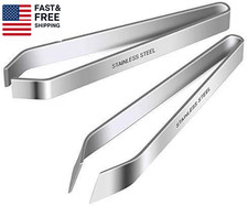 2 Pieces Fish Bone Tweezers, Stainless Steel Flat and Slant Tweezers Pliers Rem