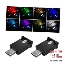 2 PCS USB Type C LED Ambient Light, 8 Colors RGB LED Car Atmosphere Lamp