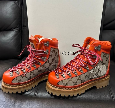 GUCCI THE NORTH FACE Bottines size US4 GG logo leather canvas trekking boots New