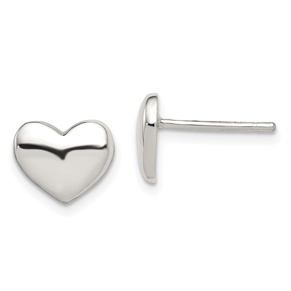 Sterling Silver Polished Heart Post Stud Earrings L-8 mm, W-9.5 mm