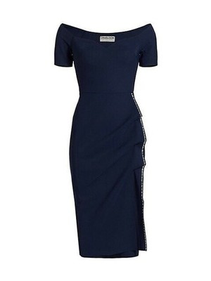 Chiara Boni La Petite Robe Sultana Ruffle Bodycon Midi Dress Crystals US 2 NWT