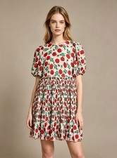 NWT GANNI Floral Print Pleated Georgette Mini Dress Size 36 Jenney