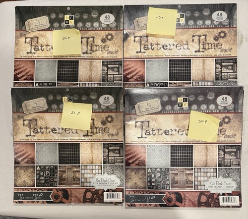 DCWV Tattered Time Stack 12x12 Paper Pad Lot 4 Partial Pads 131 Pages