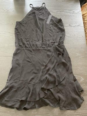 NWT KRISA Asymmetrical Ruffle Halter Dress in Black Size L Retail $264