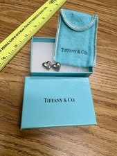 Authentic Tiffany Co Sterling Silver Puffed Heart Stud Earrings with Box  Pouch