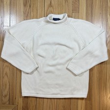 Vintage J Crew Roll Neck Size Large Sweater Cream Cotton Fisherman Heavyweight