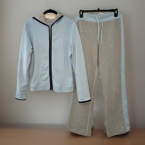 Women’s Light Blue & Gray Full Zip Hoodie 2-pc Sweatsuit Loungewear Size M