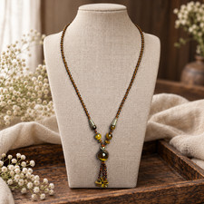 Natural Tiger Eye Stone Beaded Necklace with Elegant Tassel Pendant