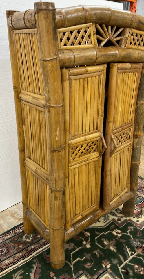 gabinete bambú vintage hecho a mano 72" alto diseño Sunburst corona Foto 2 de 4