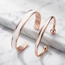 2 Pack Pure Copper Magnetic Bracelet Arthritis Pain Therapy Adjustable Cuff WHT
