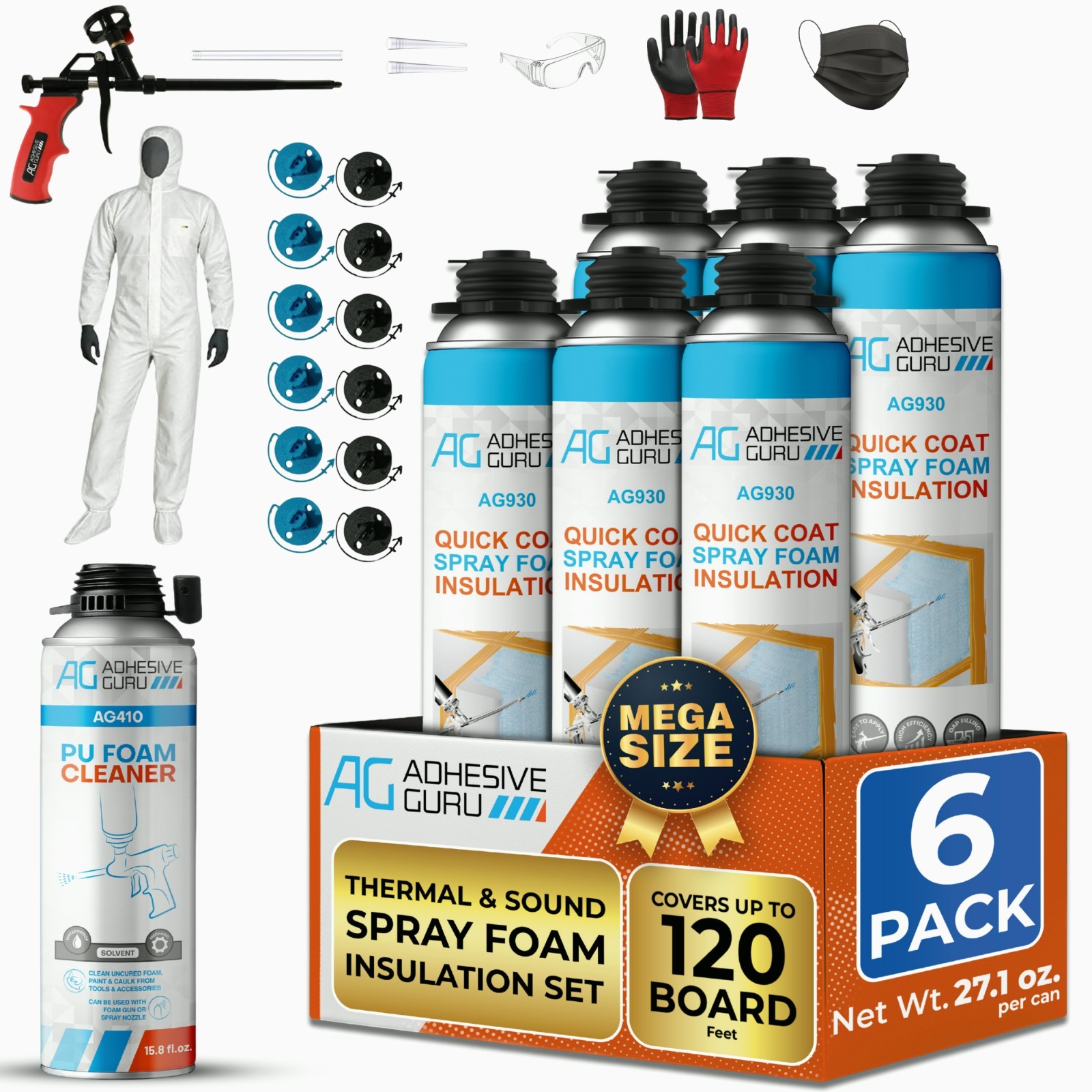 Thermal & Sound Insulation Spray Foam Kit (6x32.80oz) Closed cell Self Expanding