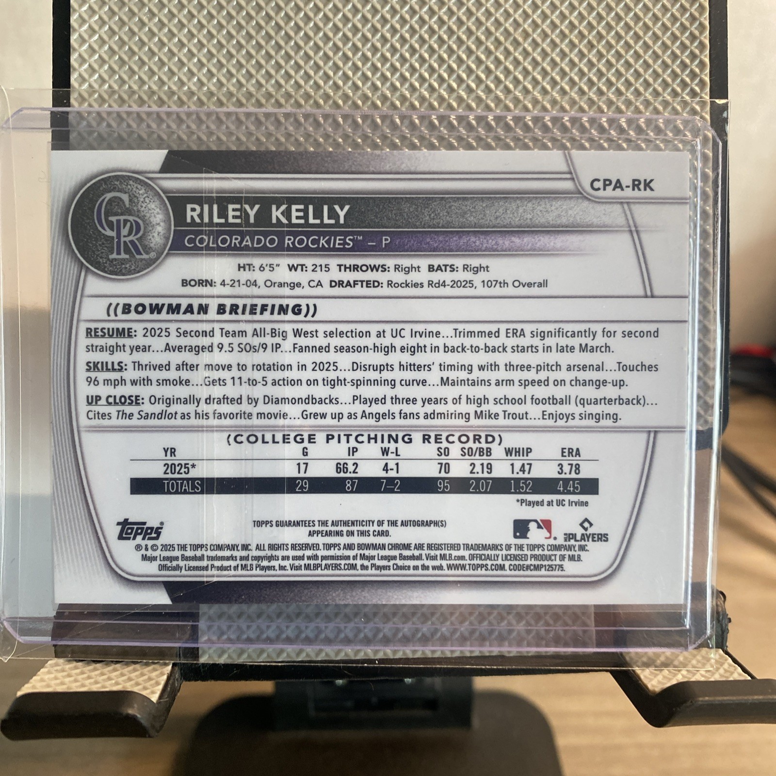 2025 Bowman Draft -Chrome Prospect Auto Riley Kelly #CPA-RK Green Refractor /99  view 3