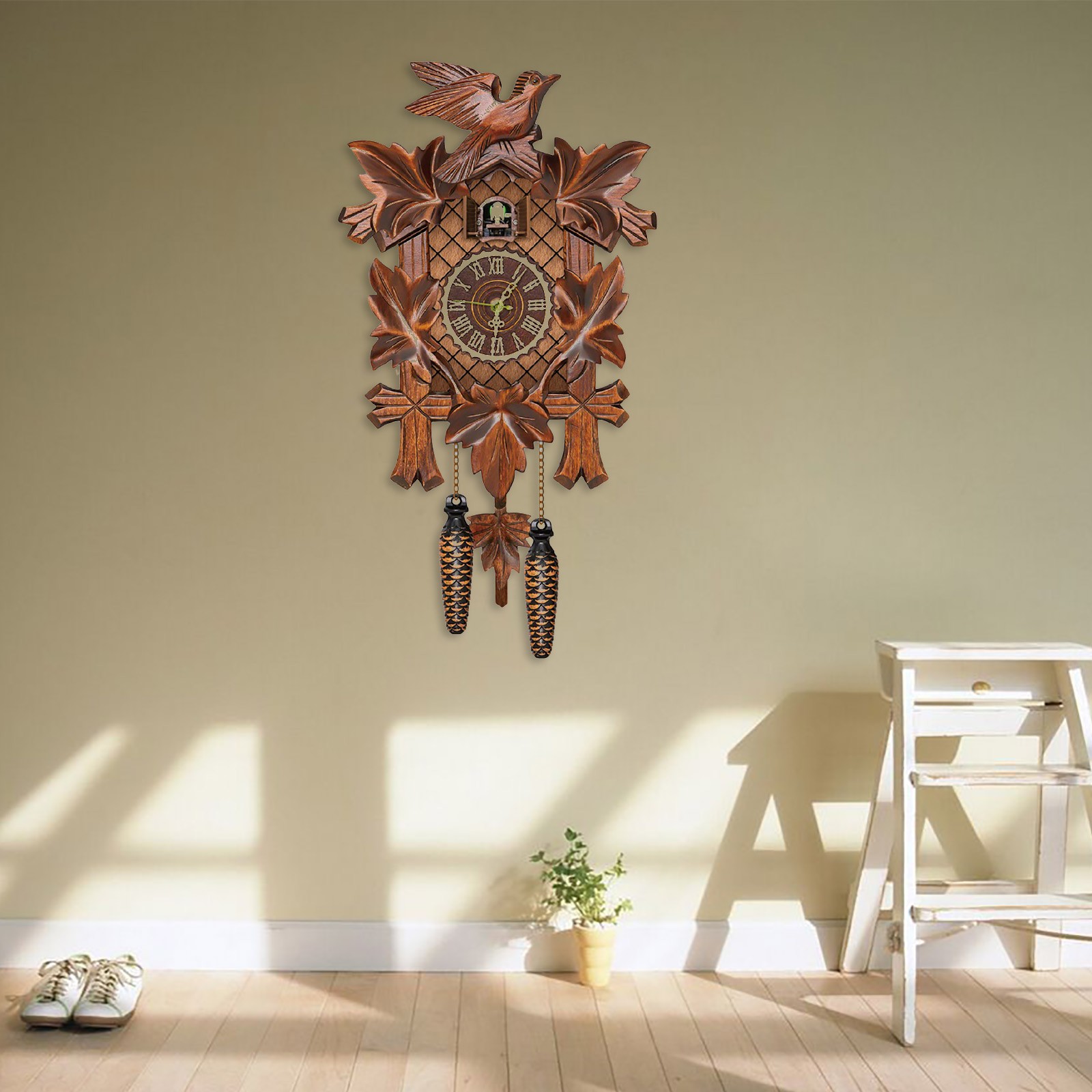 Wall Clock Cuckoo Alarm Clock Nordic Vintage Hanging Clock Wooden Living Room Cl