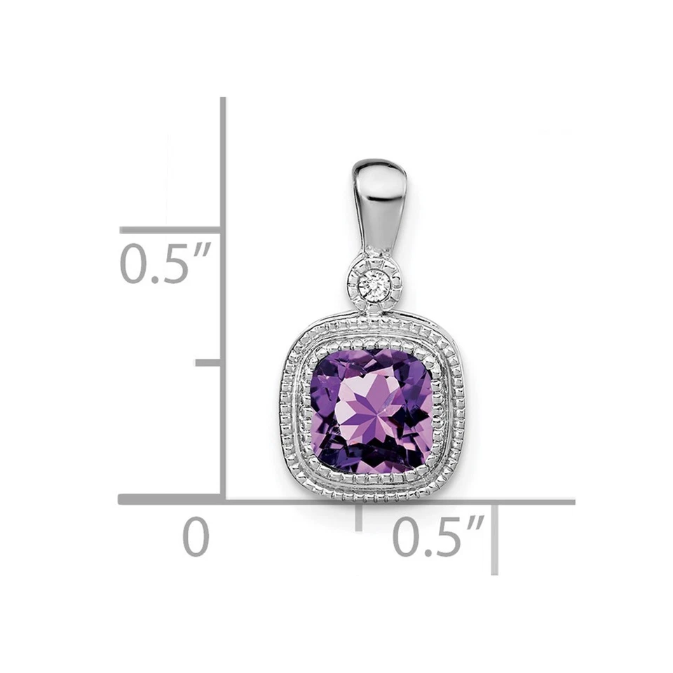 14k White Gold 6mm Cushion Amethyst and Diamond Pendant 1.24gm L-16.5 mm, W-9 mm - Image 3 of 4