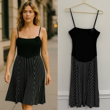 Jersey Knit Drop Waist Midi Dress Black & White Striped Sz S