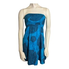 Free People Women's Blue Cotton Smocked Back Tie Strapless Mini Dress Size 4