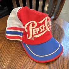 Pepsi Red Blue White Mesh Trucker Hat Soda Theme USA Made Advertising Cap