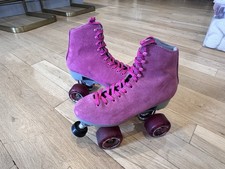 Sure-Grip Boardwalk Outdoor Pink Suede Roller Skates Women s 7-7.5 Mens 6