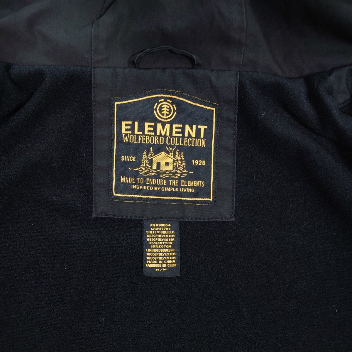 Element Wolfeboro Collection Jacket Mens M Black Canvas Hooded Zip 