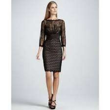 Tadashi Shoji Black Gold Lace Cocktail Dress Long Sleeve Sheath TD779MX 12