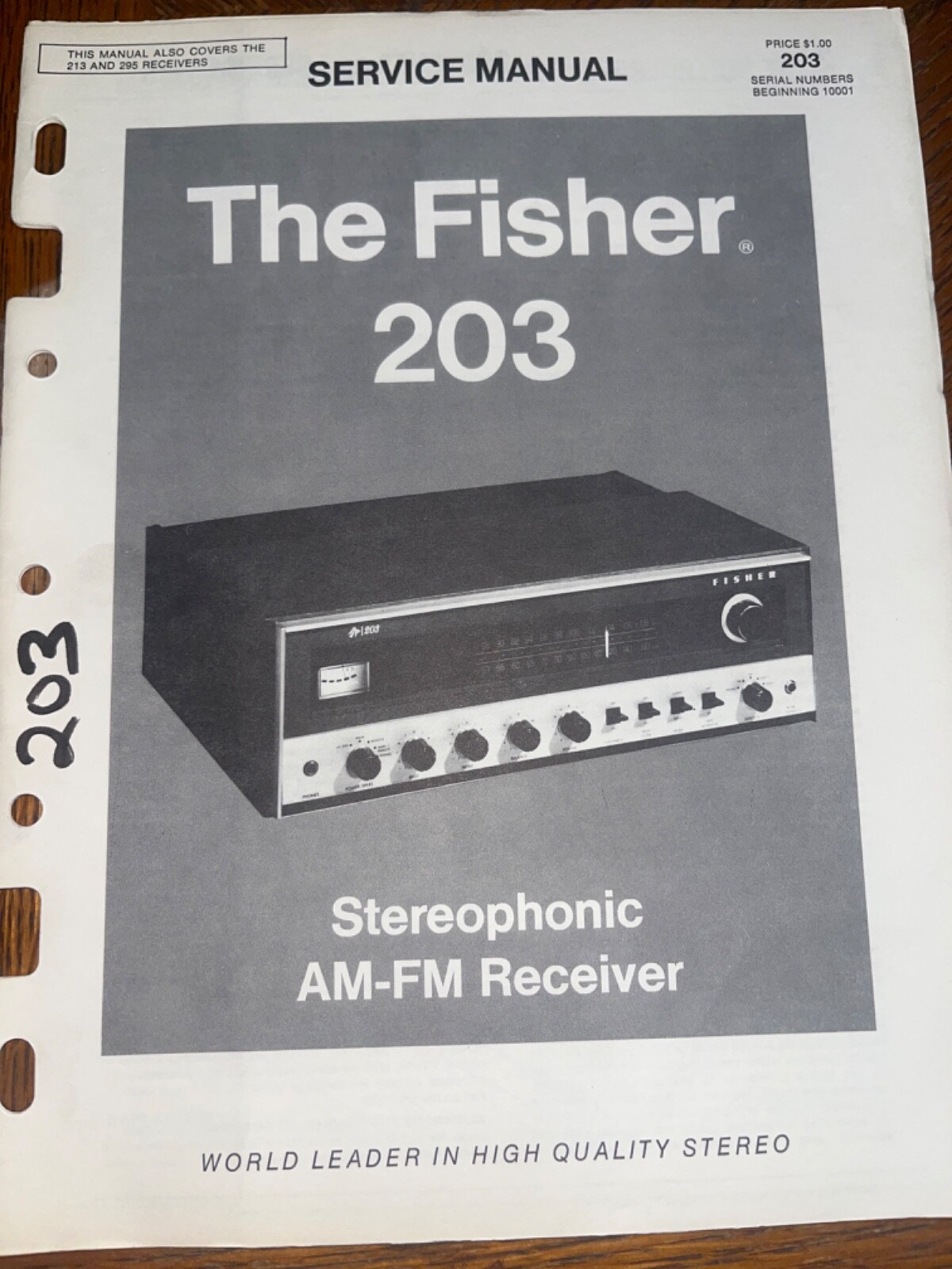 Fisher 203 Service Manual Original AM-FM Stereo Receiver Repair Guide