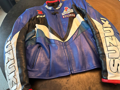 VTG SUZUKI MILINE TEAM PLAYSTATION DUNLOP LEATHER RACING PADDED JACKET SZ 64