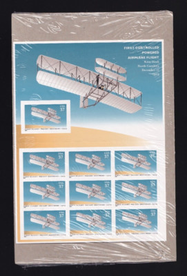 Scott #3783 FIRST FLIGHT (Wright Bros)  Souvenir Sheet of 10 Stamps - Sealed Brn
