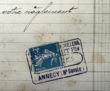 RARE TIMBRE 25c SEMEUSE USAGE FISCAL FRAUDE TAXE DOCUMENT 1925 ANNECY REVENUES