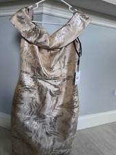 Calvin Klein Off The Shoulder dress Size 4 Yellow Metallic New with Tag