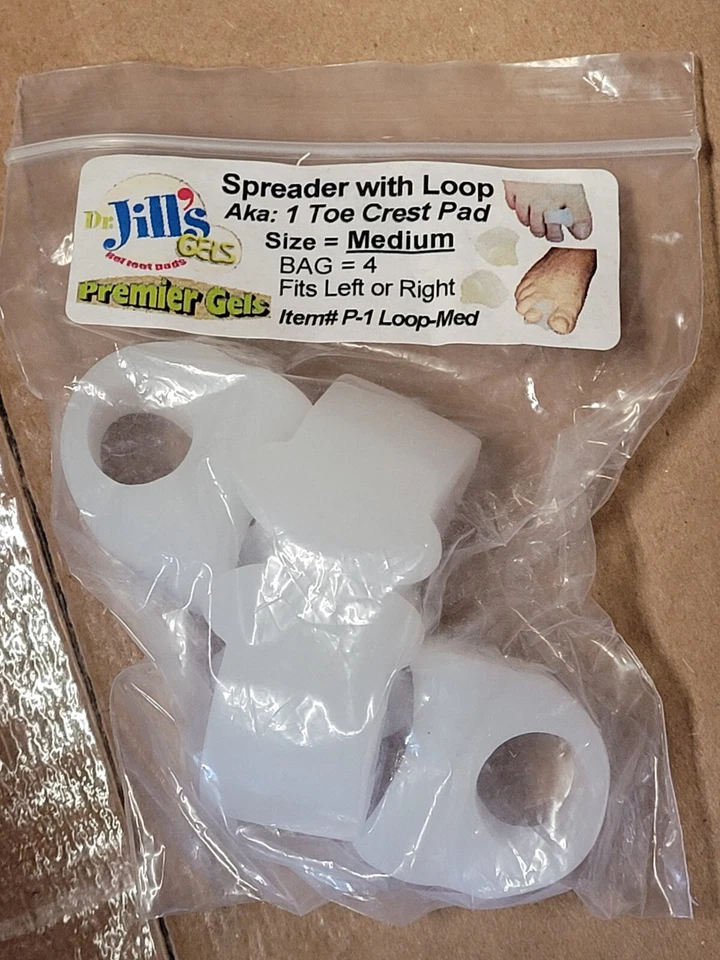 2 packs of 4 Dr. Jill's Gels Toe Spreaders with Loop Size Medium