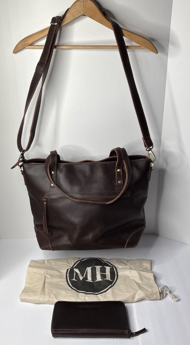 Montana Hudson Dark Brown Leather Tote Purse Computer Bag Clutch