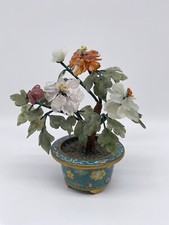 Antik Edelstein Jade Moosachat Rosenquarz  Bonsai Baum Cloisonne Topf China