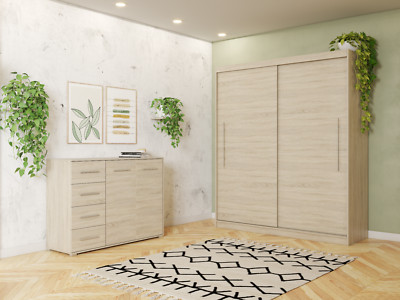 Set Schwebetürenschrank TORINO II Kommode FRIDA 01 Sonoma/Sonoma