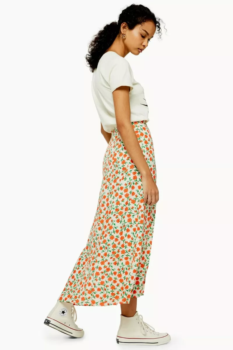 New Arrival TopShop Cream Double Split Floral Midi Skirt Available Size 8