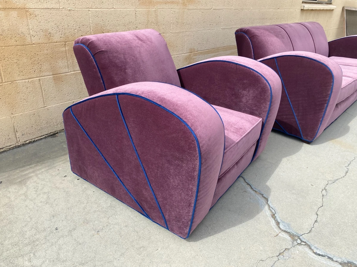 1930S Art Deco Sofa And Club Chair In Purple Velvet | Ebay