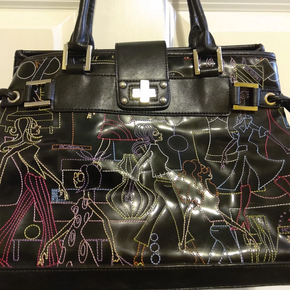 Bolso de mano vintage BCBG charol negro/bordado. 10" x 13" Foto 4 de 4