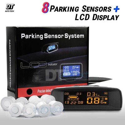 8 Parking White Sensors LCD Car Backup Reverse Rear Radar System Alert Alarm Kit