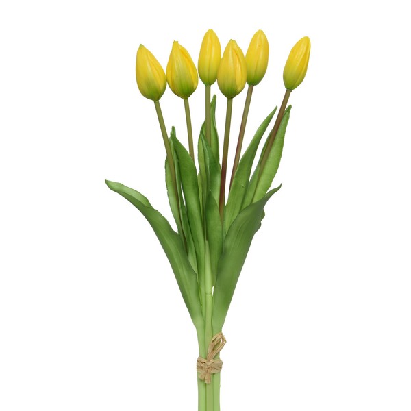 Tulpenbund Mit 6 BlüTen KüNstliche Tulpen Kunstblumen Dekoblumen H: 40Cm Gelb-image