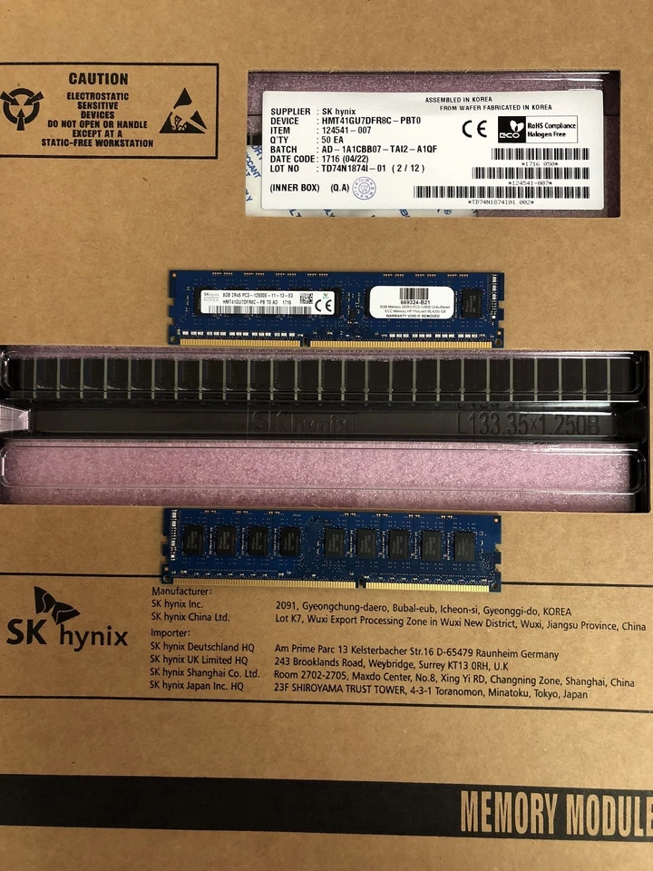 669324-B21 8GB Memory DDR3 PC3-12800 Unbuffered ECC Memory HP ProLiant BL420c G8 - Image 2 of 2