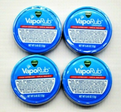 Vicks VapoRub Cough Suppressant Topical Analgesic Ointment 4 Pack, 0.45 oz(12 g)