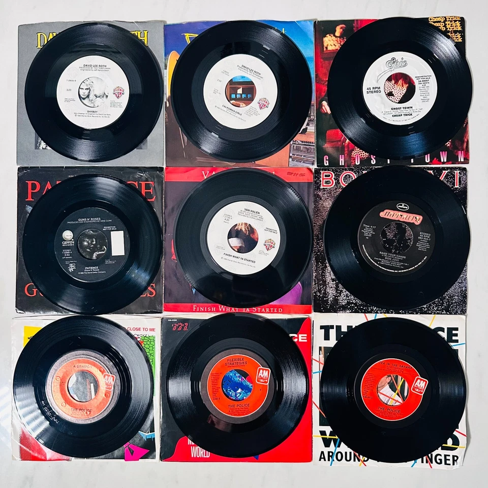 80's Rock - Lot of 9 - Single 45 Records Roth Van Halen Police Bon Jovi G N' R - Image 3 of 4