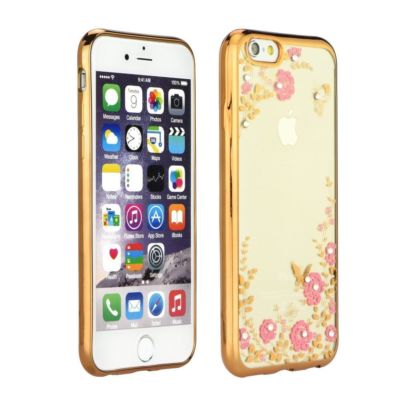 ^ DIAMOND Back Case Etui Tasche Blumen Flowers GOLD Schutz Für Huawei Y7 2018  