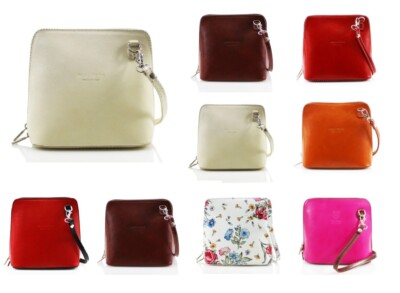 Neue kleine quadratische italienische Vera Pelle Damen-Schultertasche aus echtem Leder für Damen
