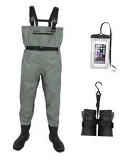 Waterproof Fishing Waders for Men Women| 2-Ply Nylon/PVC Chest US-M8/W10 Grey