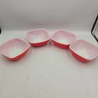 Vintage Pyrex 410 Bright Red Collection 12oz Square Bowls USA Set of 4