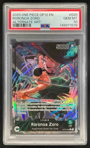 2025 One Piece OP12 EN #020 Roronoa Zoro Alternate Art PSA 10