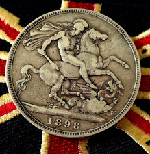 1898 CROWN Solid Silver Antique Coin Old London Victorian Vintage British Money